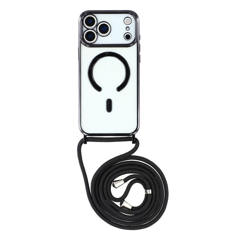 EIDERWOOD iPhone 17 Pro Flexibelt Plast Skal med Justerbar Rem - MagSafe Kompatibel - Genomskinlig / Svart