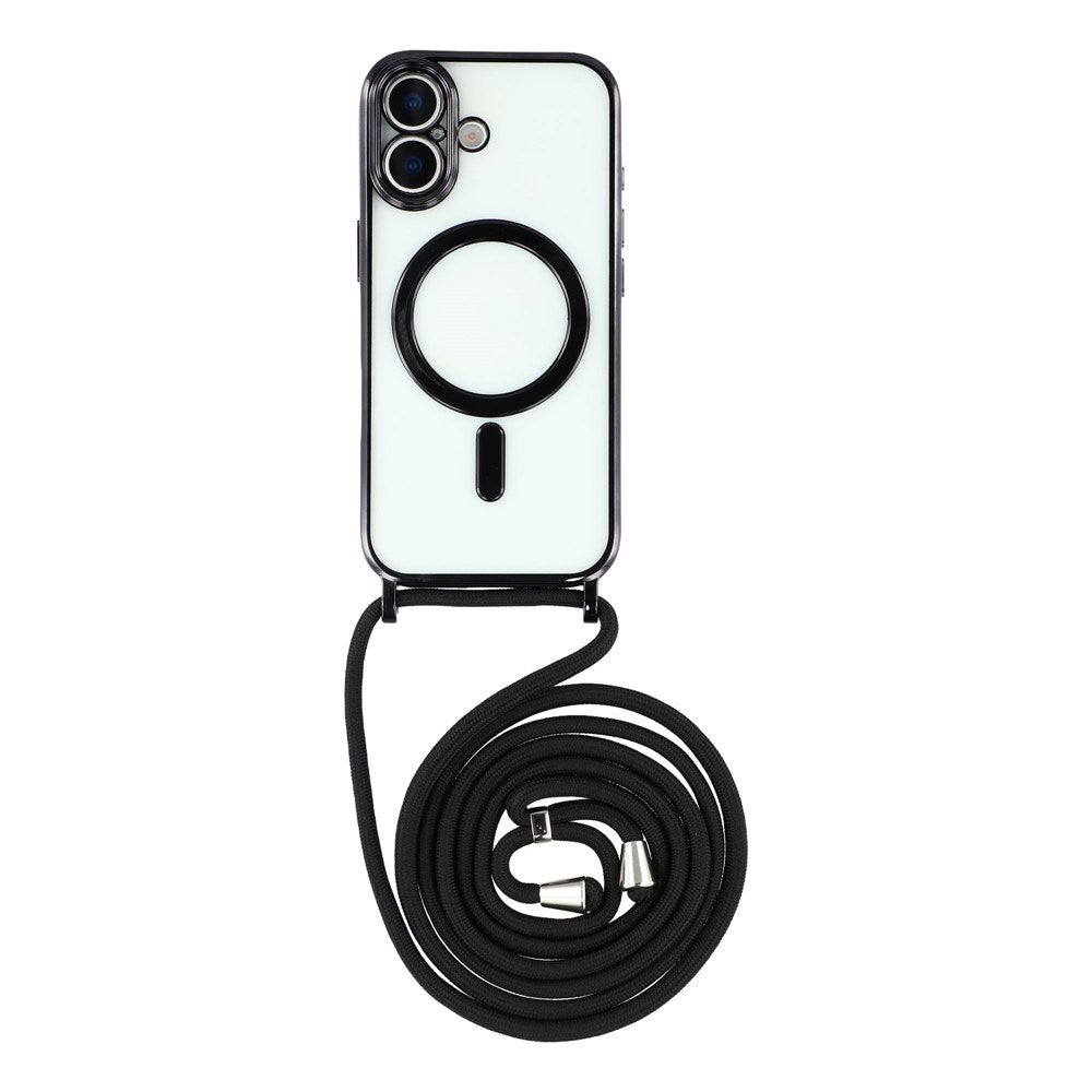 EIDERWOOD iPhone 17 Flexibelt Plast Skal med Justerbar Rem - MagSafe Kompatibel - Genomskinlig / Svart