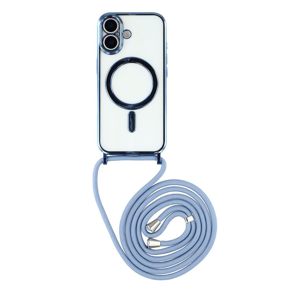 EIDERWOOD iPhone 17 Flexibelt Plast Skal med Justerbar Rem - MagSafe Kompatibel - Genomskinlig / Blå