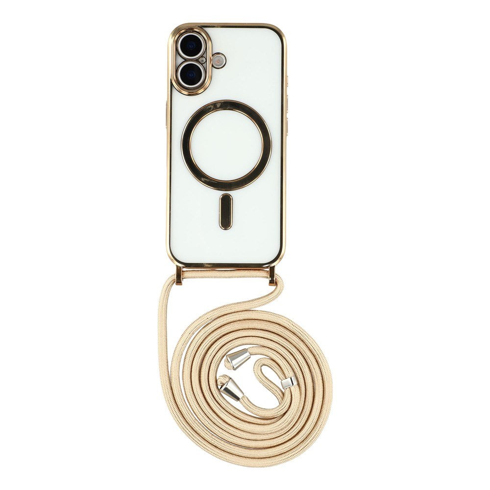 EIDERWOOD iPhone 17 Flexibelt Plast Skal med Justerbar Rem - MagSafe Kompatibel - Genomskinlig / Guld