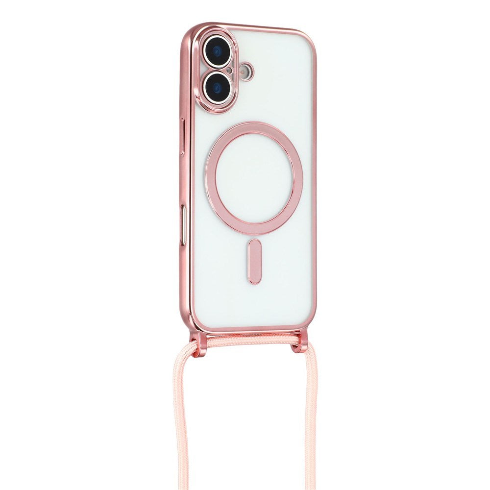 EIDERWOOD iPhone 17 Flexibelt Plast Skal med Justerbar Rem - MagSafe Kompatibel - Genomskinlig / Rosa