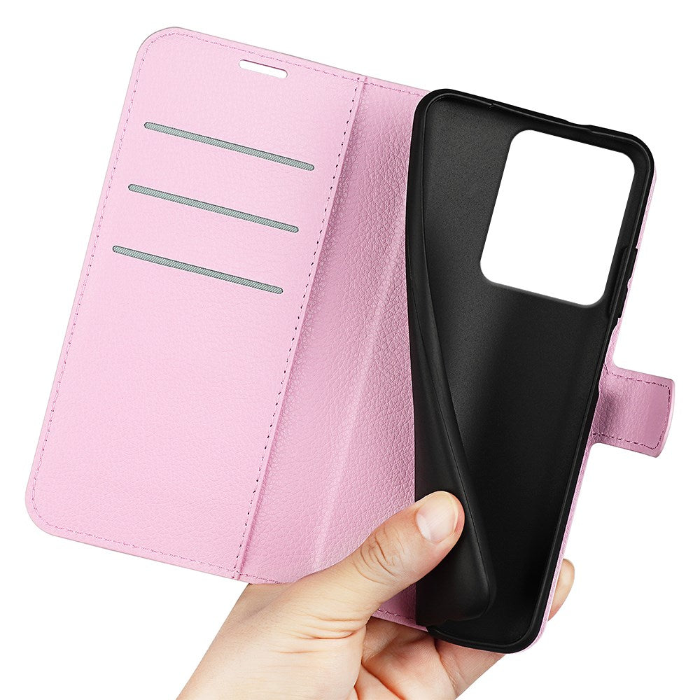 Realme 15 EIDERWOOD Konstläder Fodral med Korthållare & Ställfunktion - Rosa