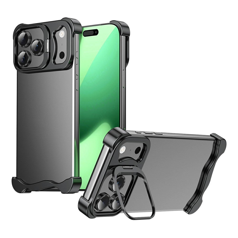 iPhone 17 Pro Tvådelat Metall Bumper Skal m. Stödfunktion & Linsskydd - Svart