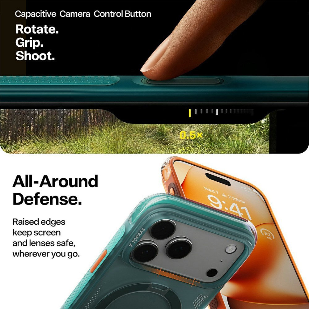 iPhone 17 Pro TORRAS Ostand Q3 Air Skal m. Kickstand - MagSafe Kompatibel - Grön