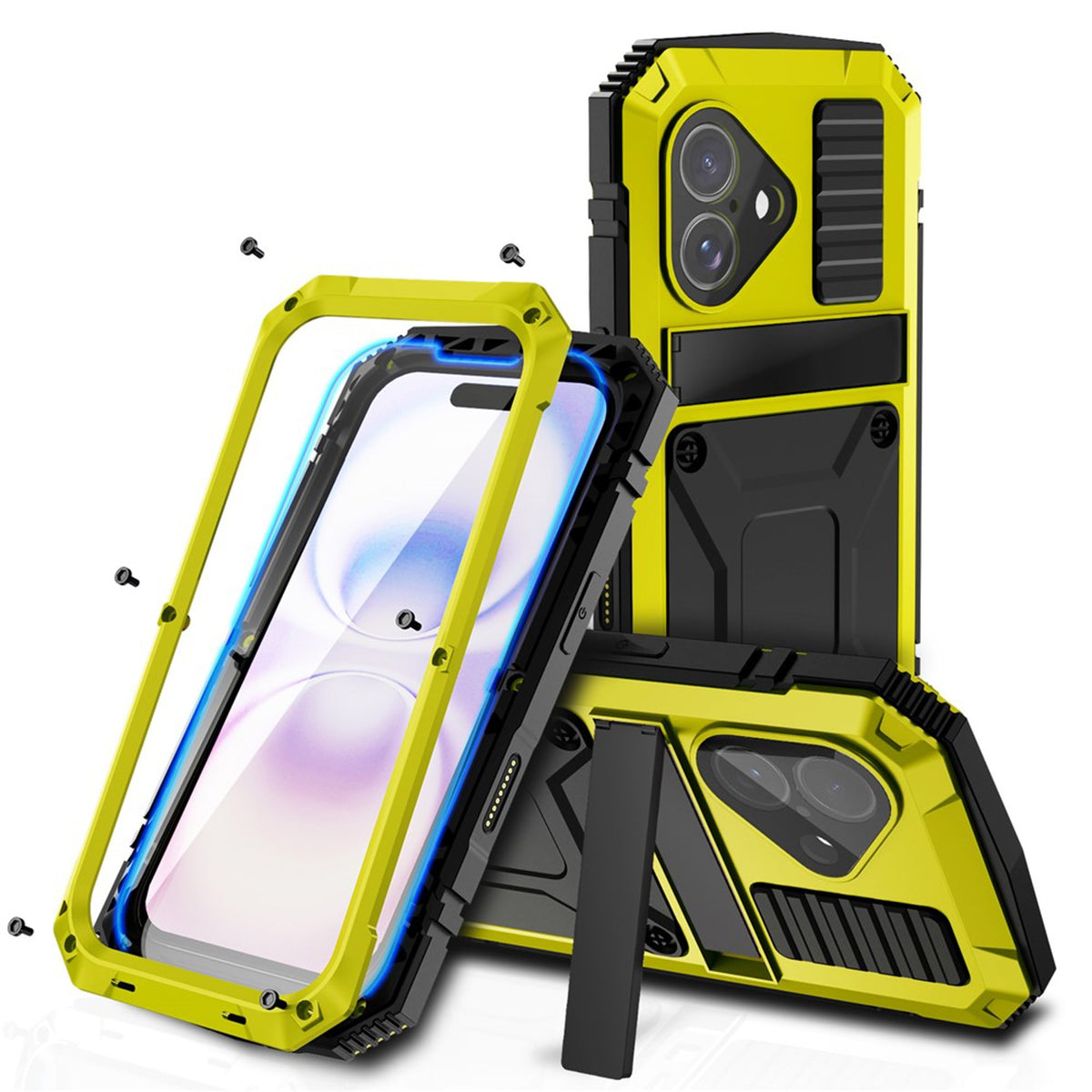 iPhone 17 R-JUST Hybrid Robust Skal m. Inbyggt Skärmskydd & Kickstand - Gul