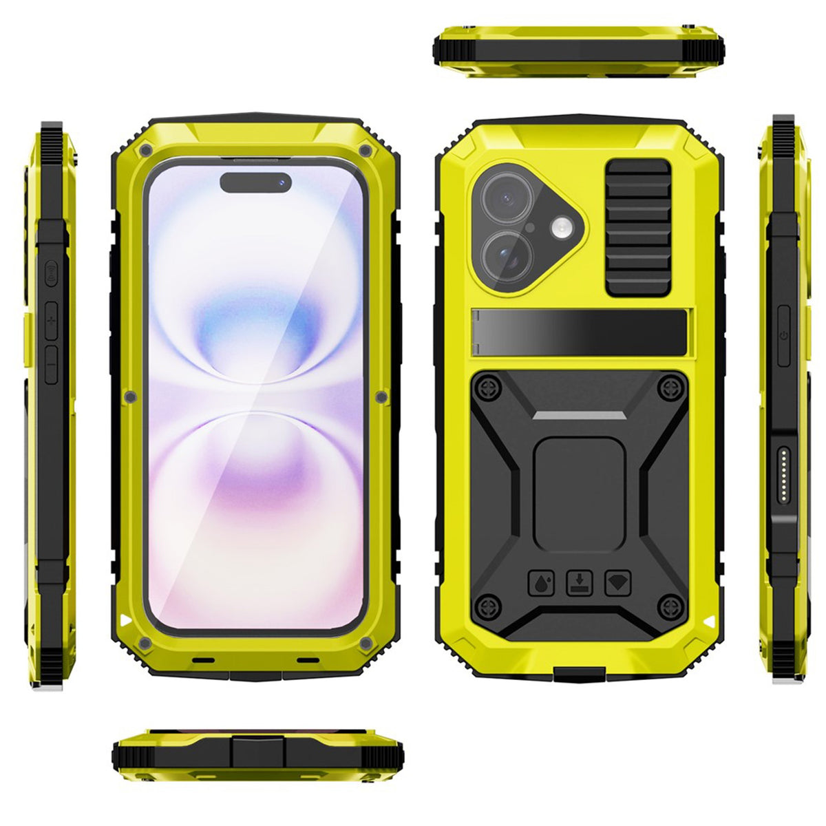 iPhone 17 R-JUST Hybrid Robust Skal m. Inbyggt Skärmskydd & Kickstand - Gul