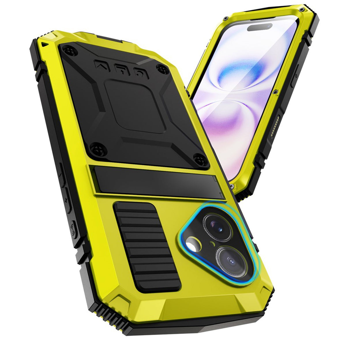iPhone 17 R-JUST Hybrid Robust Skal m. Inbyggt Skärmskydd & Kickstand - Gul