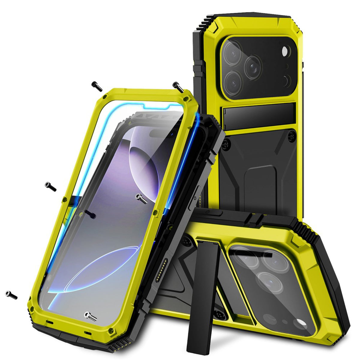 iPhone 18 Pro / 17 Pro R-JUST Hybrid Robust Skal m. Inbyggt Skärmskydd & Kickstand - Gul