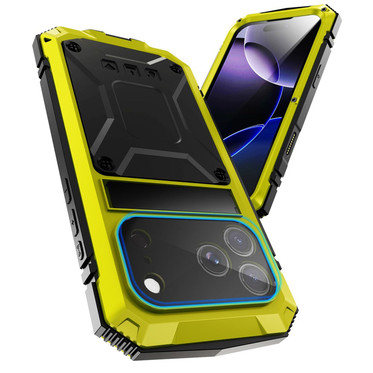 iPhone 18 Pro Max / 17 Pro Max R-JUST Hybrid Robust Skal m. Inbyggt Skärmskydd & Kickstand - Gul