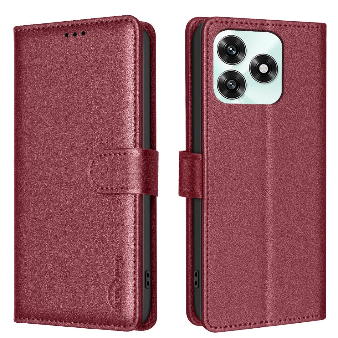 Honor X5c Plus BINFEN Konstläder Fodral med RFID Blockering - Rød