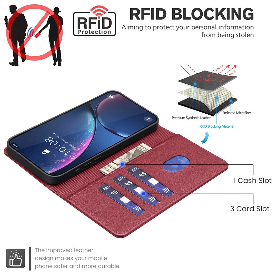 Honor X5c Plus BINFEN Konstläder Fodral med RFID Blockering - Rød