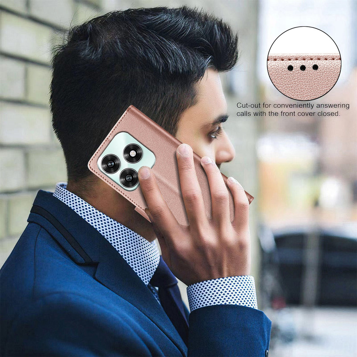 Honor X5c Plus Plus BINFEN Konstläder Fodral med RFID Blockering - Rose Gold