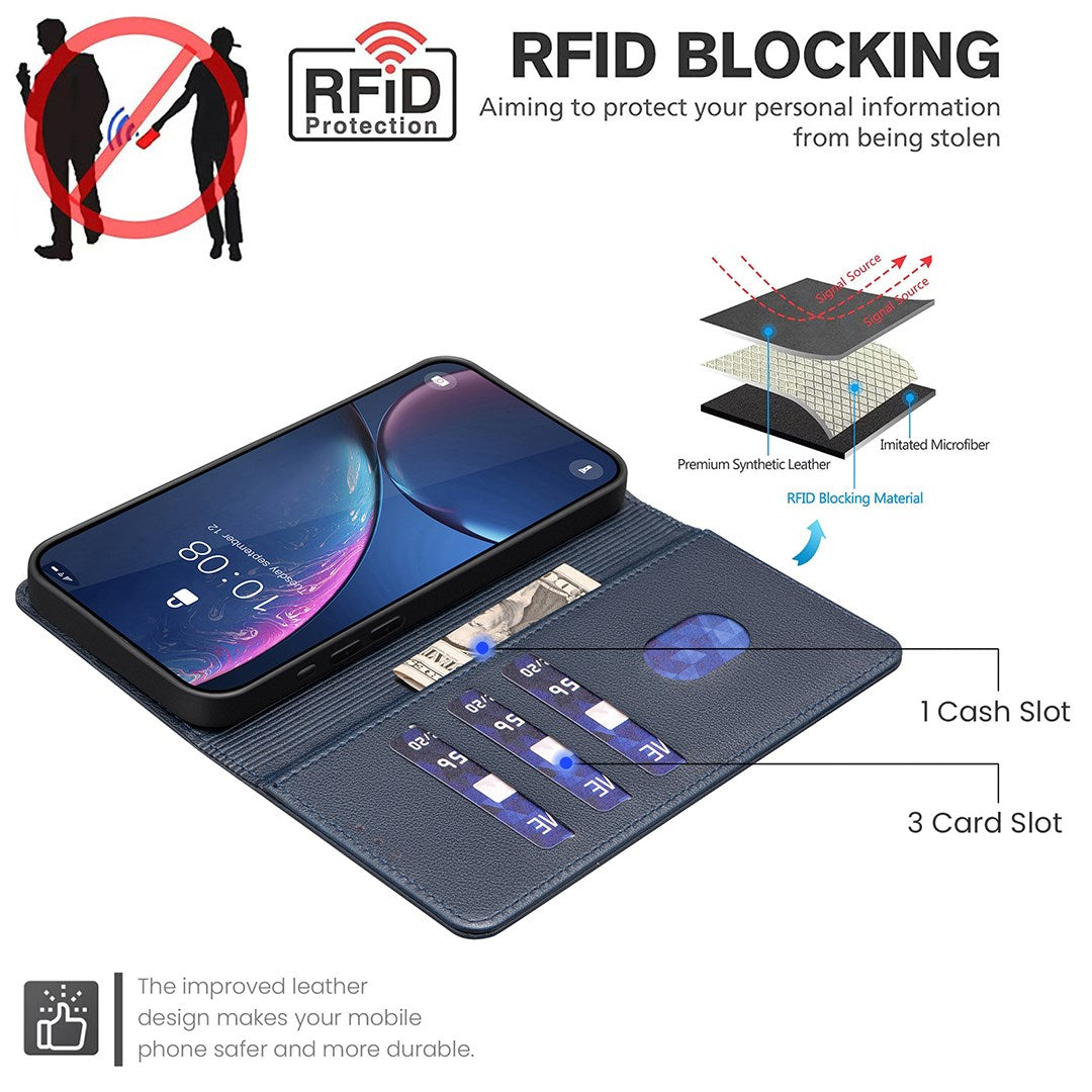 Honor X5c Plus BINFEN Konstläder Fodral med RFID Blockering - Blå