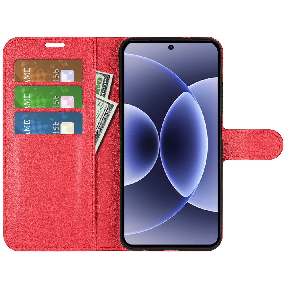 Xiaomi 17 EIDERWOOD Litchi Textur Konstläder Flip Fodral m. Kortficka - Röd