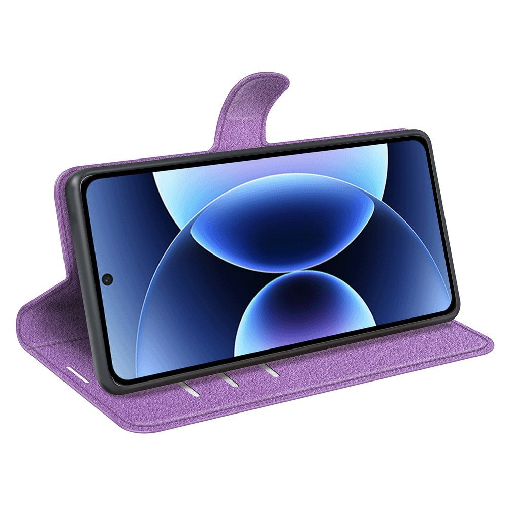 Xiaomi 17 Pro AMORUS Litchi Textur Konstläder Flip Fodral m. Kortficka - Lila