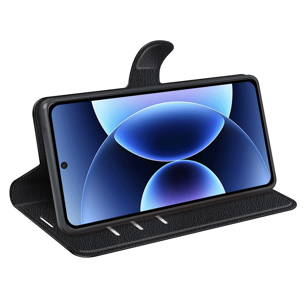 Xiaomi 17 Pro Max AMORUS Litchi Textur Konstläder Flip Fodral m. Kortficka - Svart