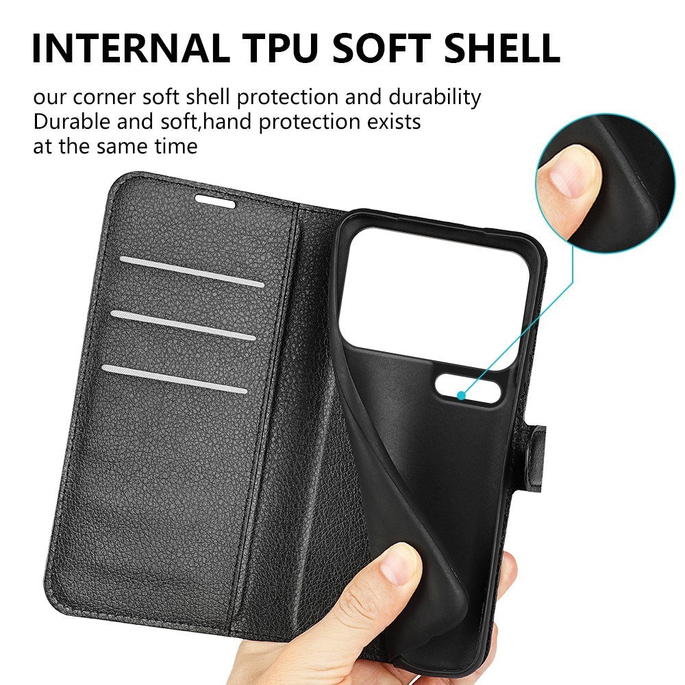 Xiaomi 17 Pro Max AMORUS Litchi Textur Konstläder Flip Fodral m. Kortficka - Svart