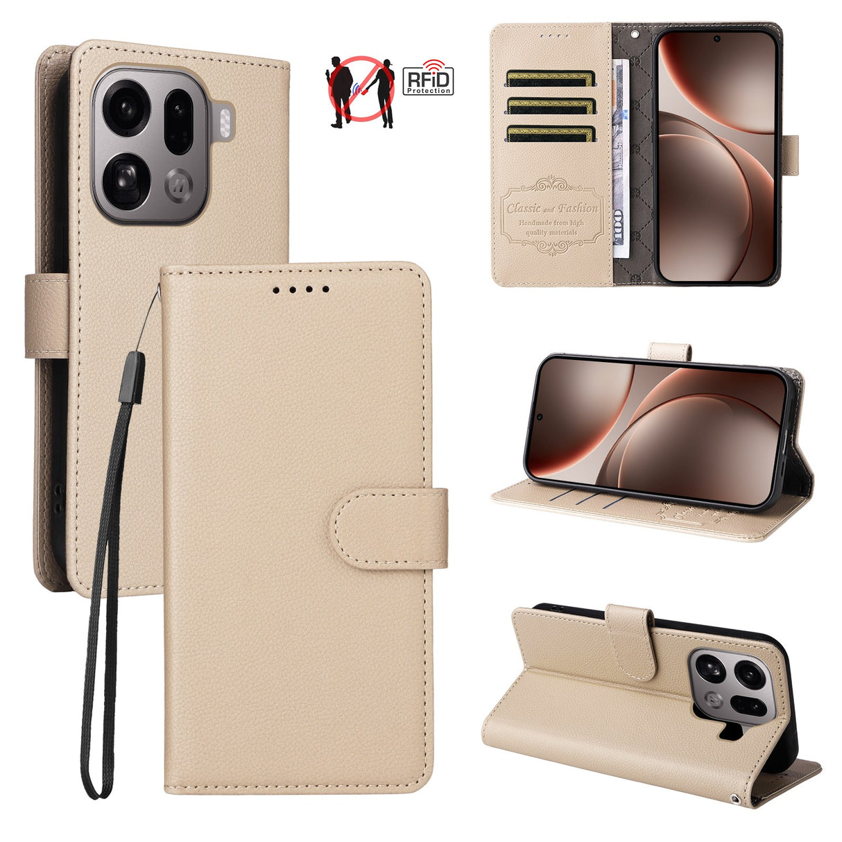 EIDERWOOD OPPO Find X9 Pro Konstläder Fodral m. Rem - Beige