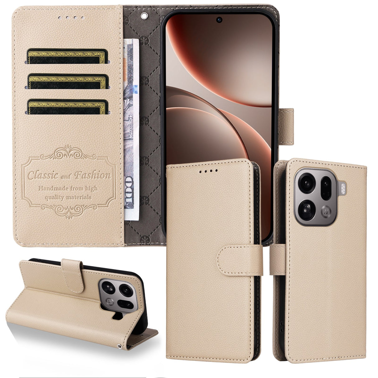 EIDERWOOD OPPO Find X9 Pro Konstläder Fodral m. Rem - Beige