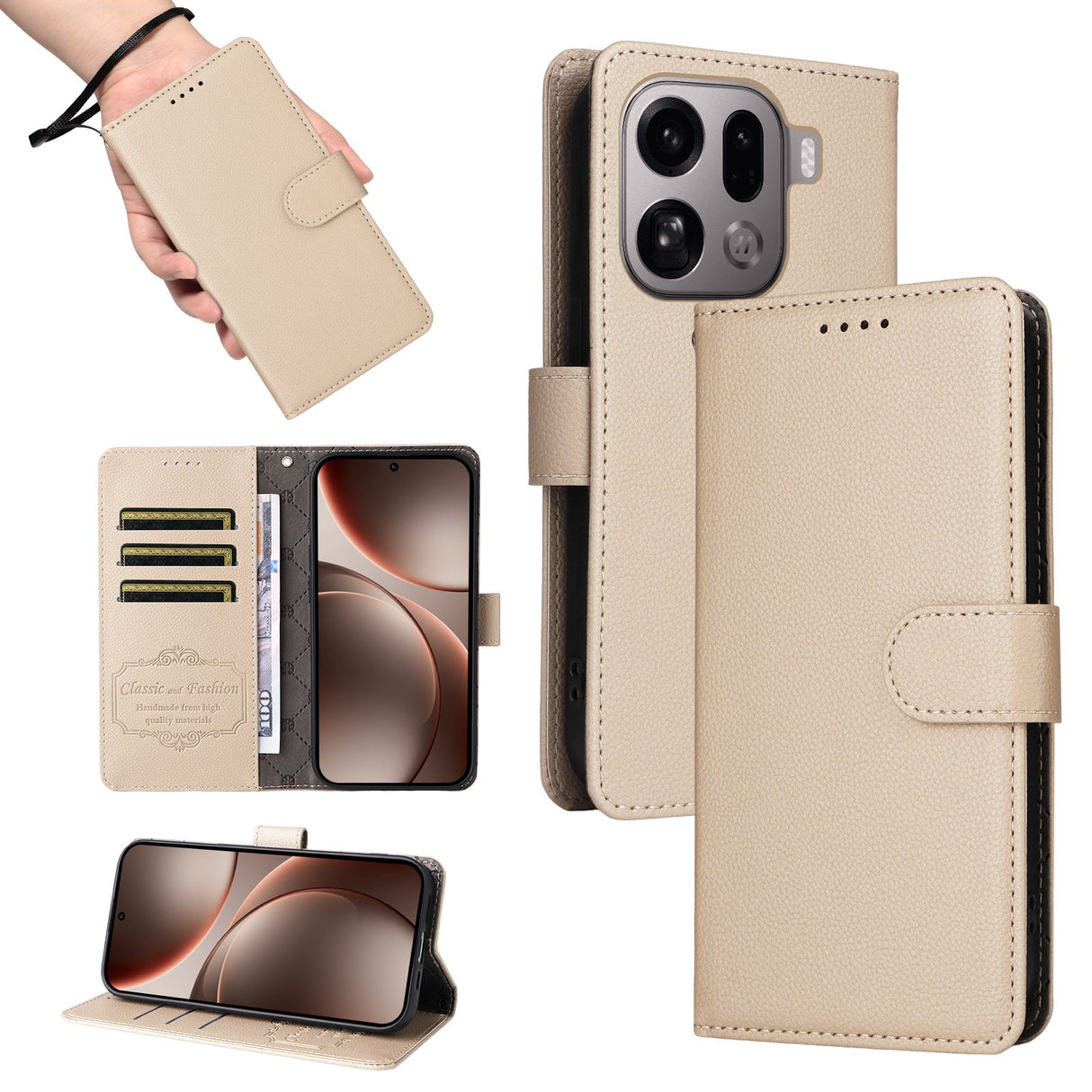 EIDERWOOD OPPO Find X9 Pro Konstläder Fodral m. Rem - Beige