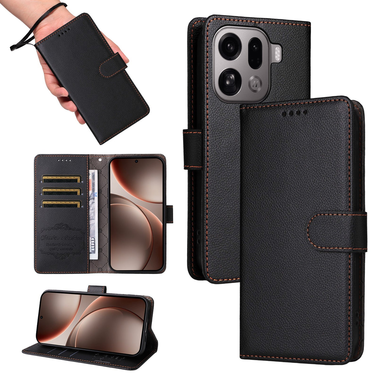 EIDERWOOD OPPO Find X9 Pro Konstläder Fodral m. Rem - Svart