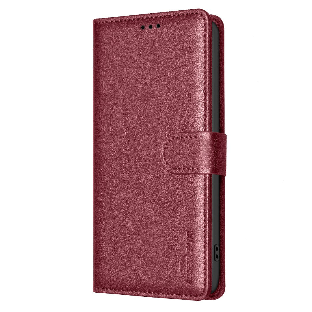 Samsung Galaxy S26+ (Plus) BINFEN Konstläder Fodral med RFID Blockering - Röd