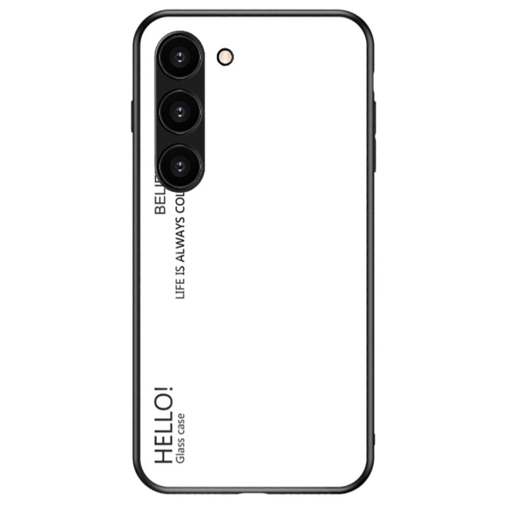 Samsung Galaxy S23 Skal med Glasbaksida - Hello - Vit