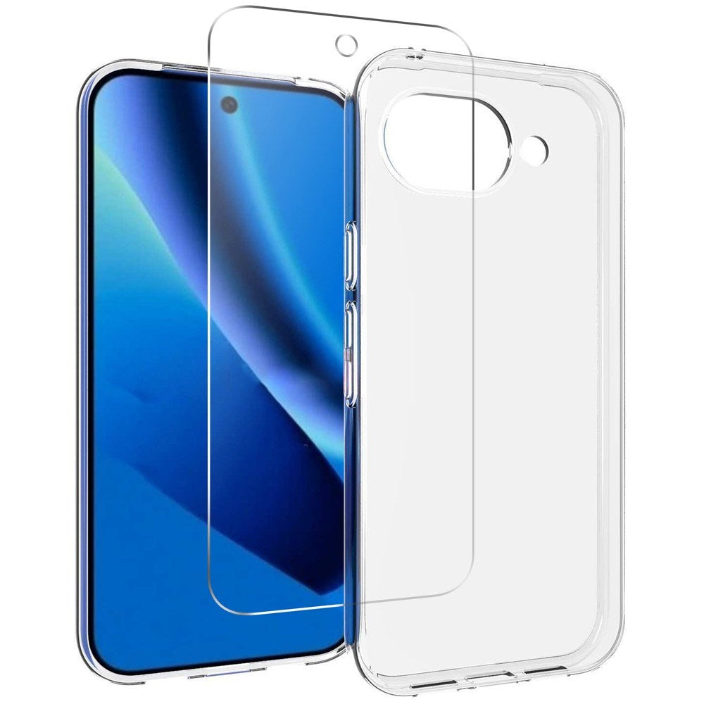 Google Pixel 10a EIDERWOOD 2-i-1 Skyddsset m. Flexibelt Plast Skal & Härdat Skärmskyddsglas - Genomskinlig