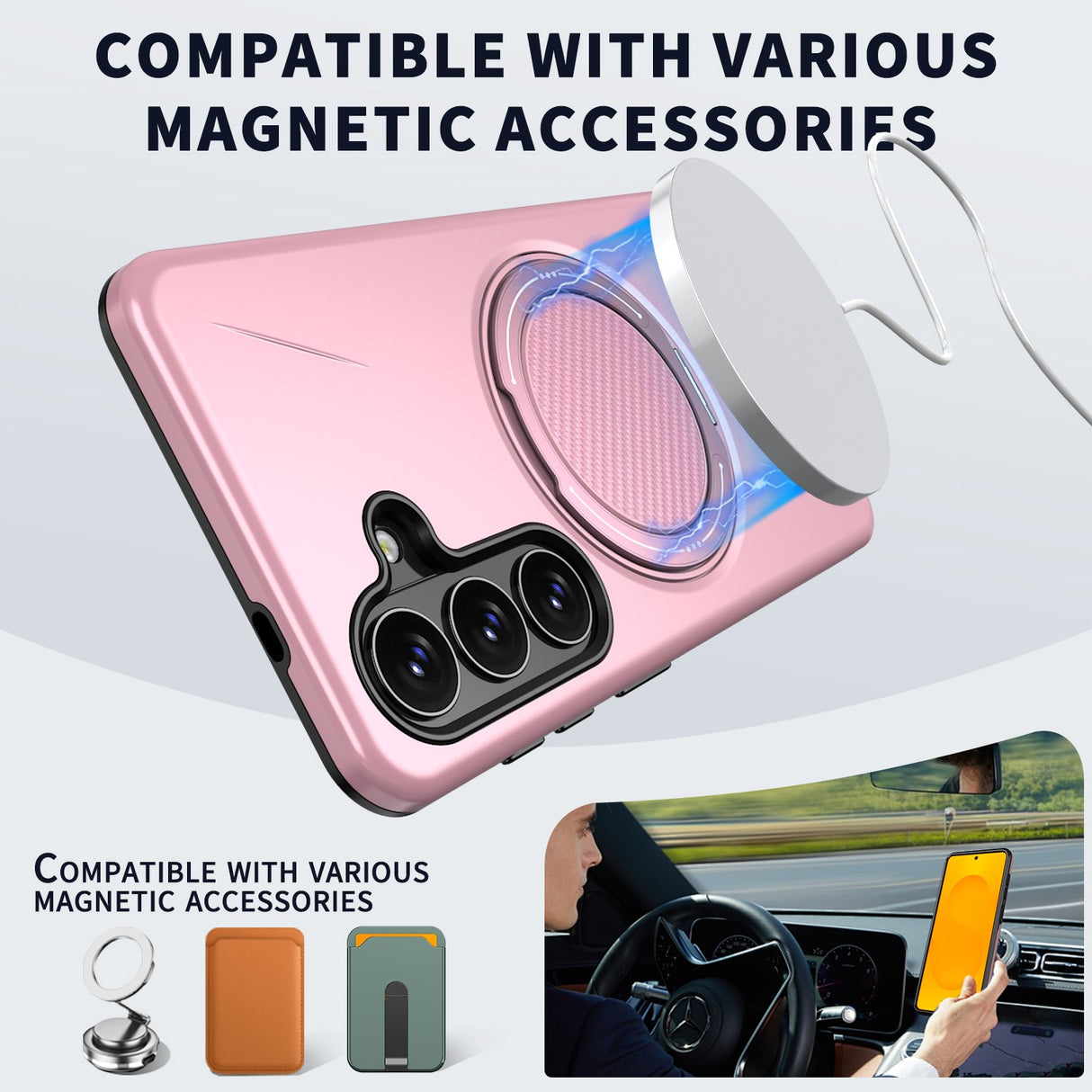 Samsung Galaxy S26 EIDERWOOD Hybrid Plast Skal m. Roterande Kickstand – Rosa