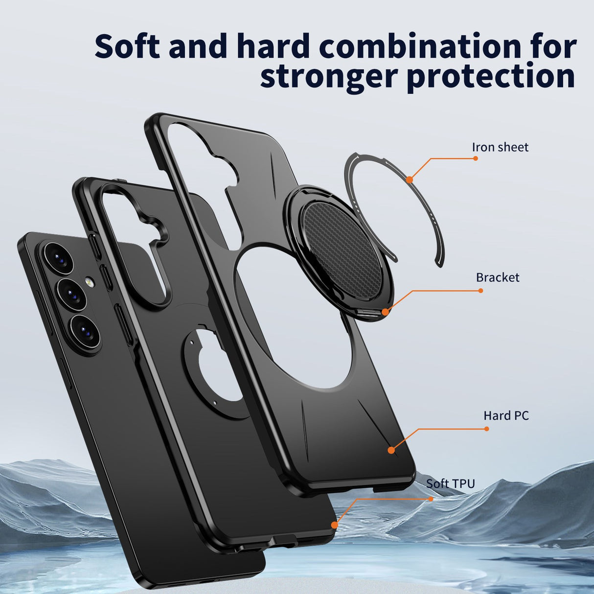 Samsung Galaxy S26 EIDERWOOD Hybrid Plast Skal m. Roterande Kickstand – Svart