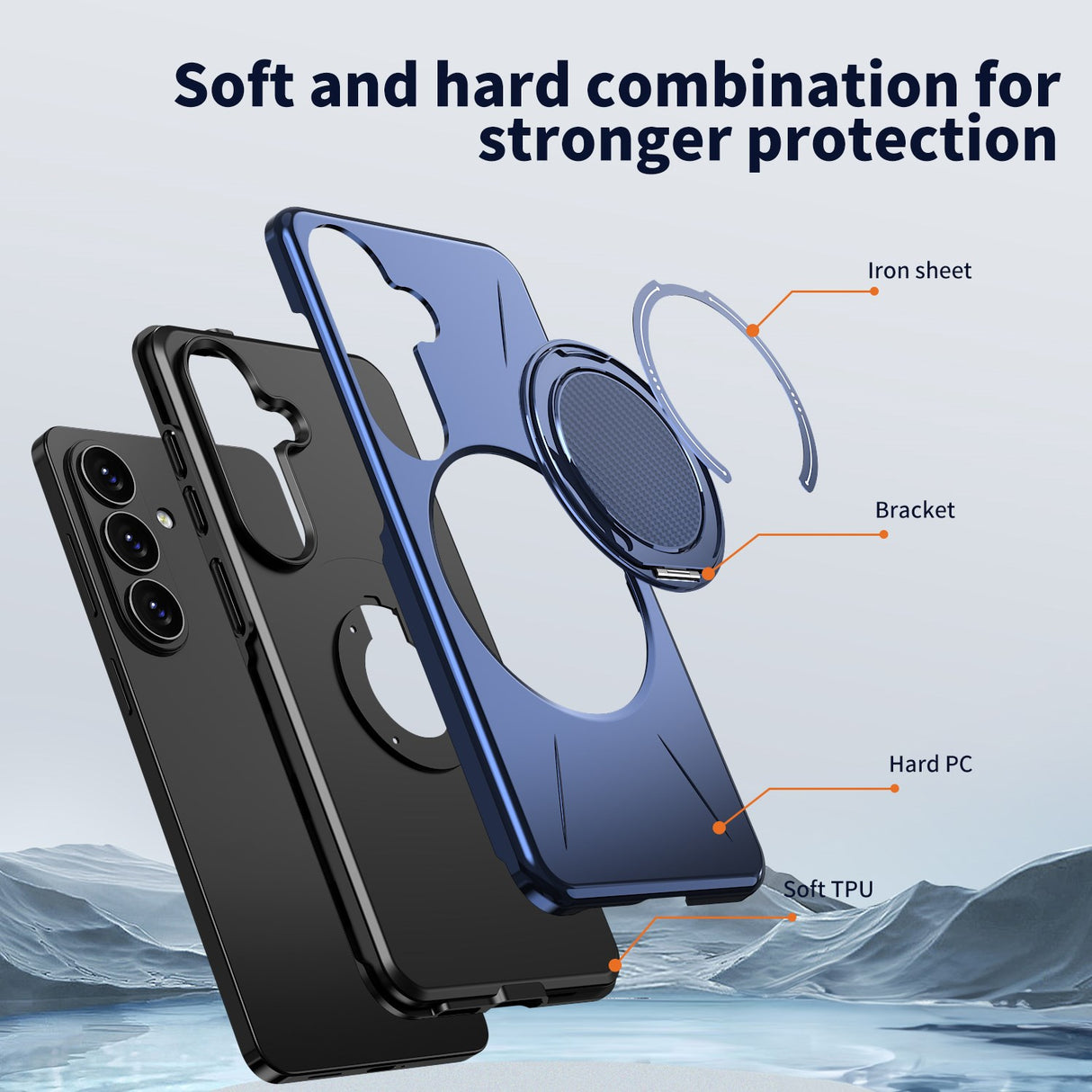 Samsung Galaxy S26 EIDERWOOD Hybrid Plast Skal m. Roterande Kickstand – Blå