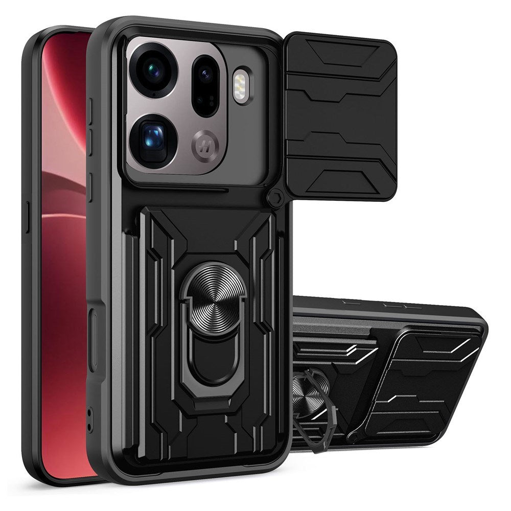 OPPO Find X9 Pro EIDERWOOD Hantverkare Skal med 360° Roterbar Camslider / Kickstand / Kortinnehavare - Svart