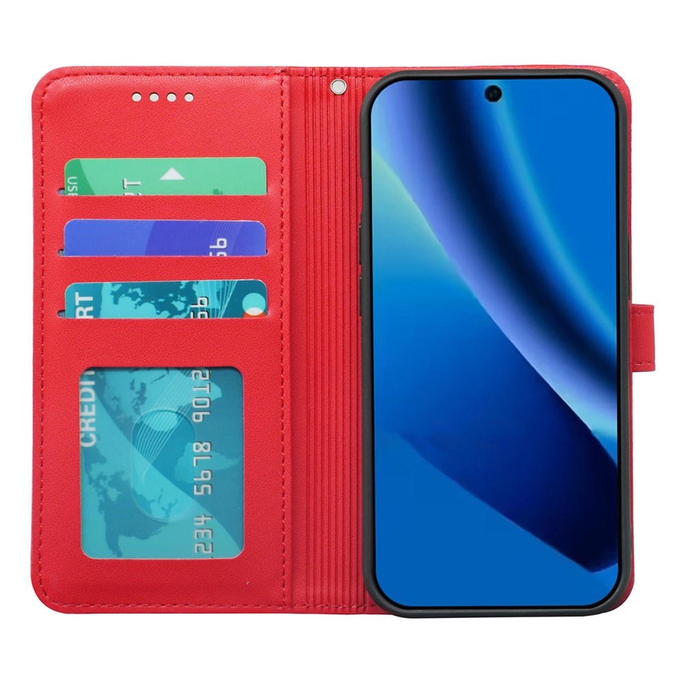 Google Pixel 10a EIDERWOOD Konstläder Fodral m. Korthållare & Stativfunktion – Röd