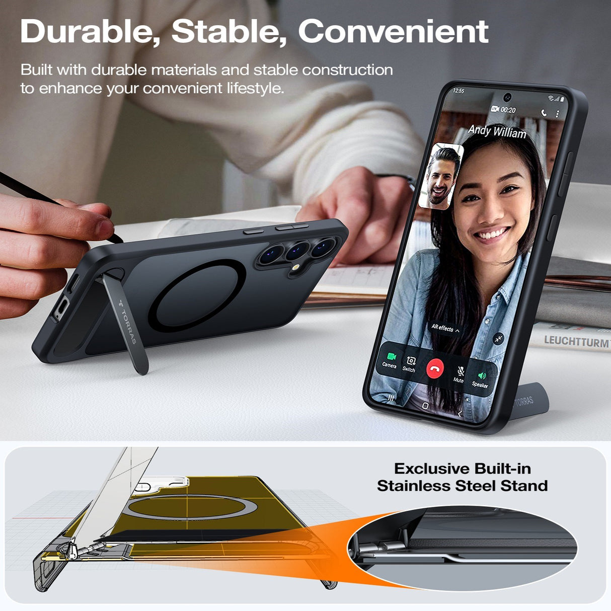 Samsung Galaxy S26+ (Plus) TORRAS Ostand L1 Hybrid Plast Skal m. Stativfunktion - MagSafe Kompatibel - Svart