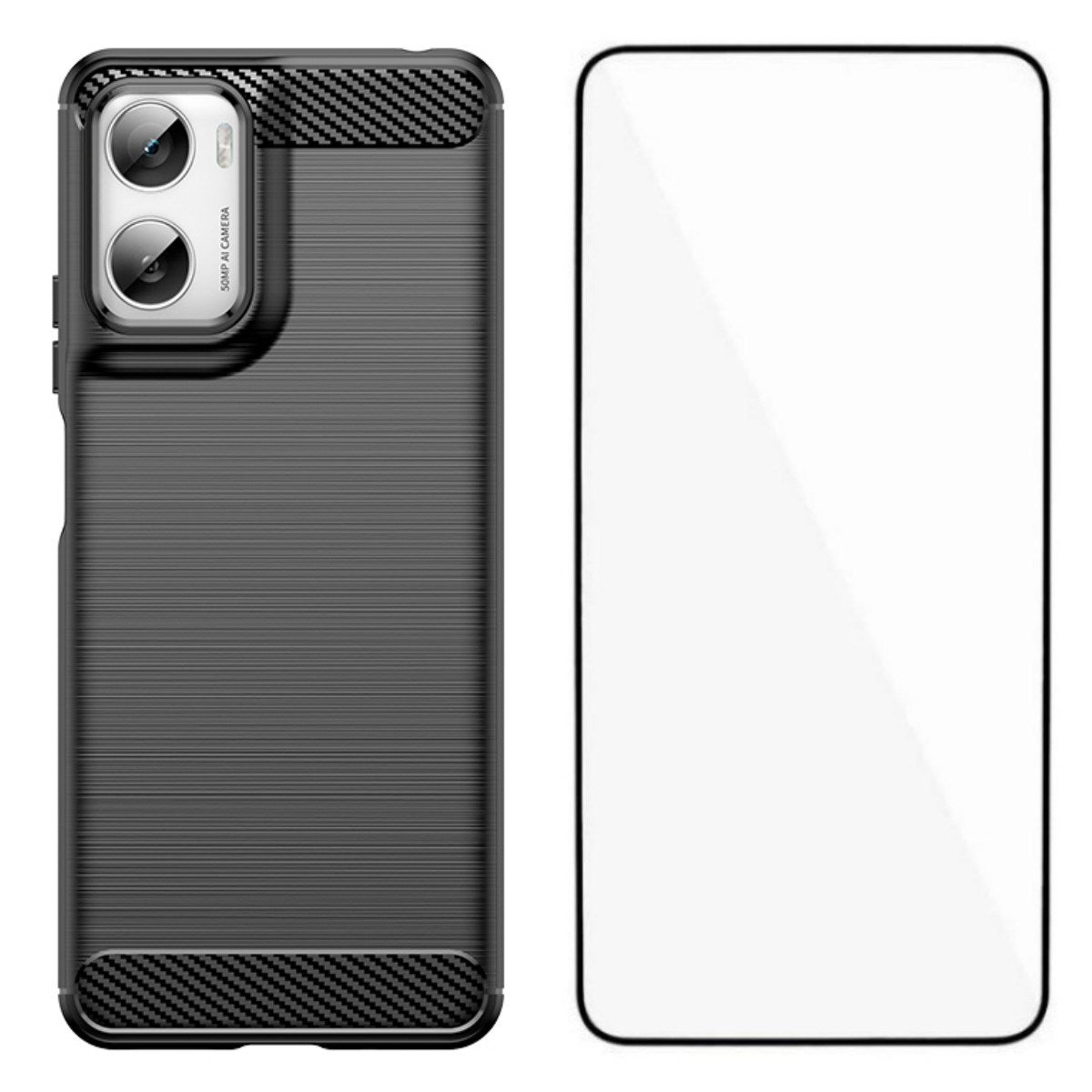 Motorola Moto G06 / G06 Power EIDERWOOD Carbon Fiber Skal med Skärmskydd - Svart