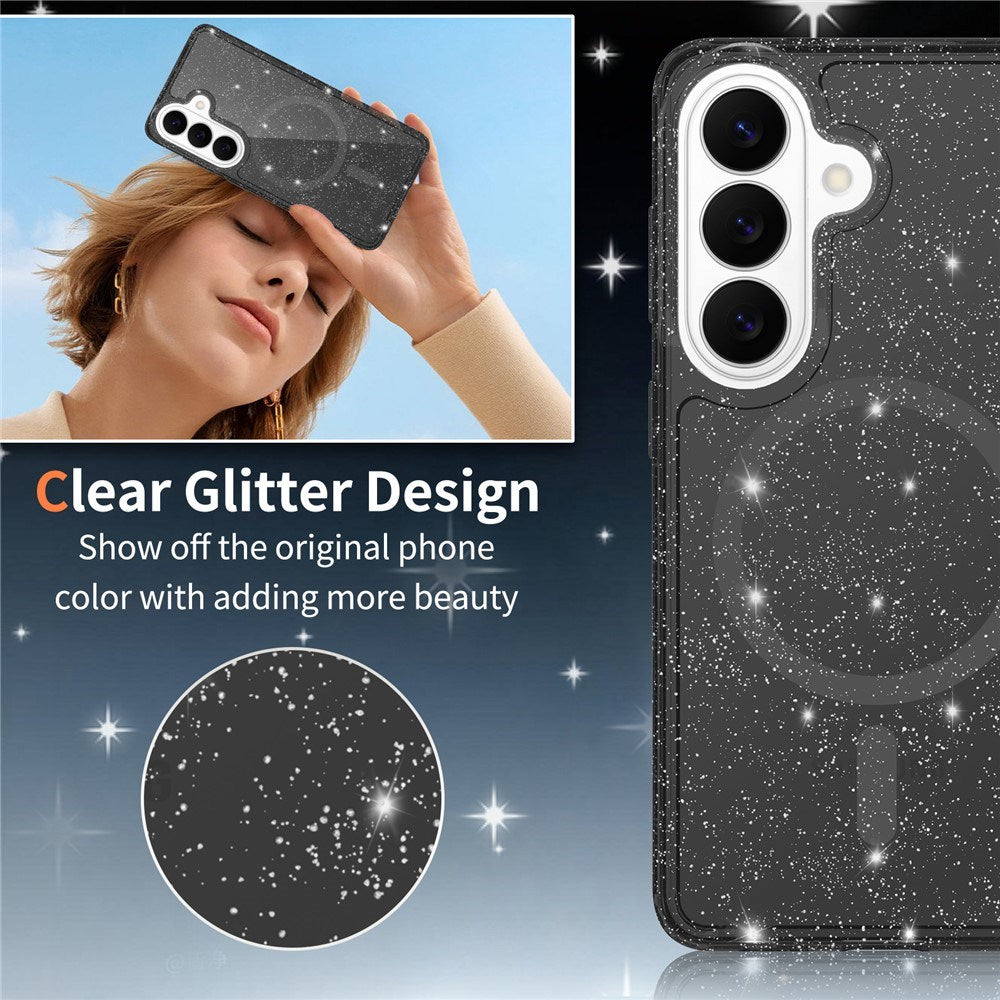 Samsung Galaxy S26 EIDERWOOD Magnetiskt Plast Glitter Skal - MagSafe Kompatibel - Genomskinlig / Svart