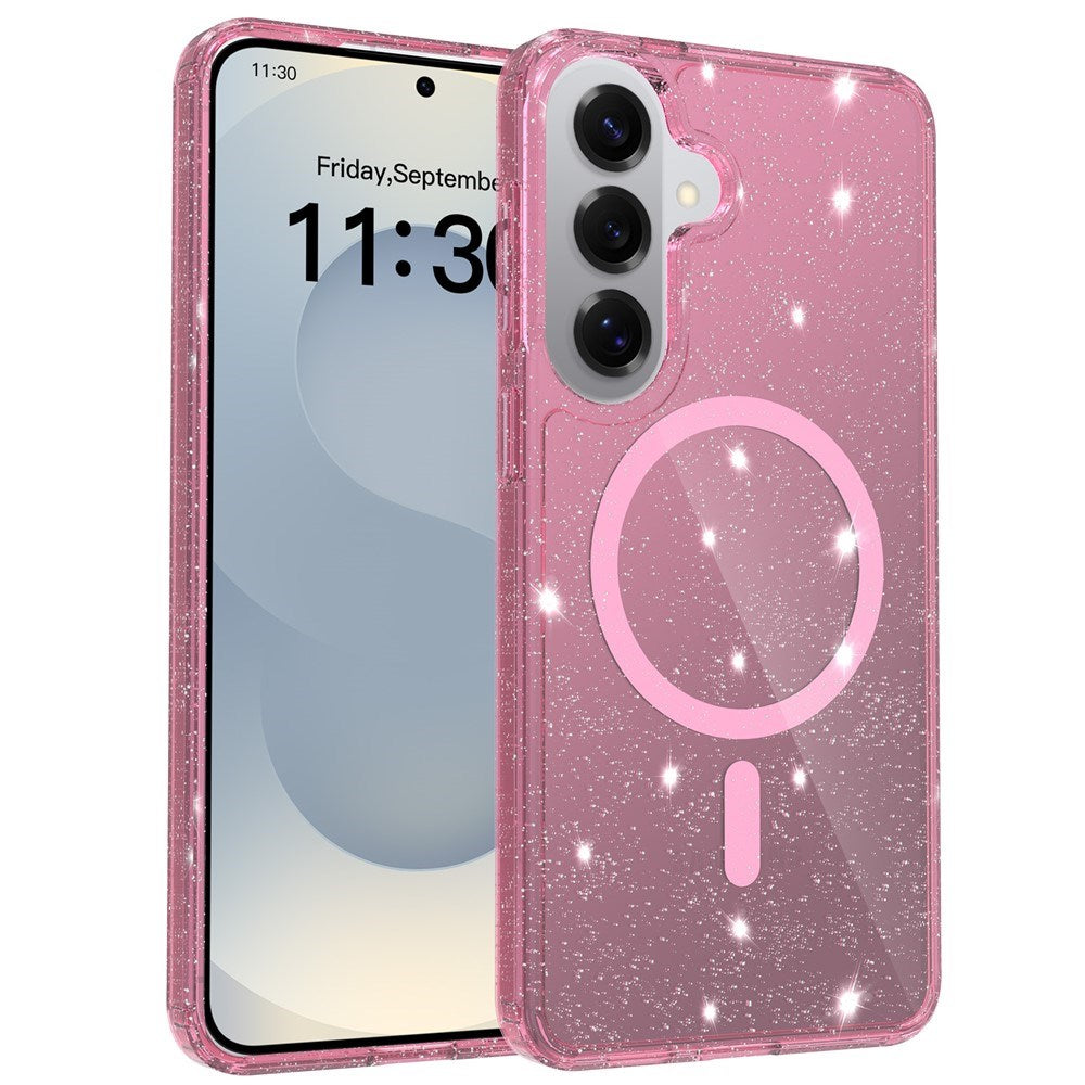 Samsung Galaxy S26+ (Plus) EIDERWOOD Magnetiskt Plast Glitter Skal - MagSafe Kompatibel - Genomskinlig / Rosa