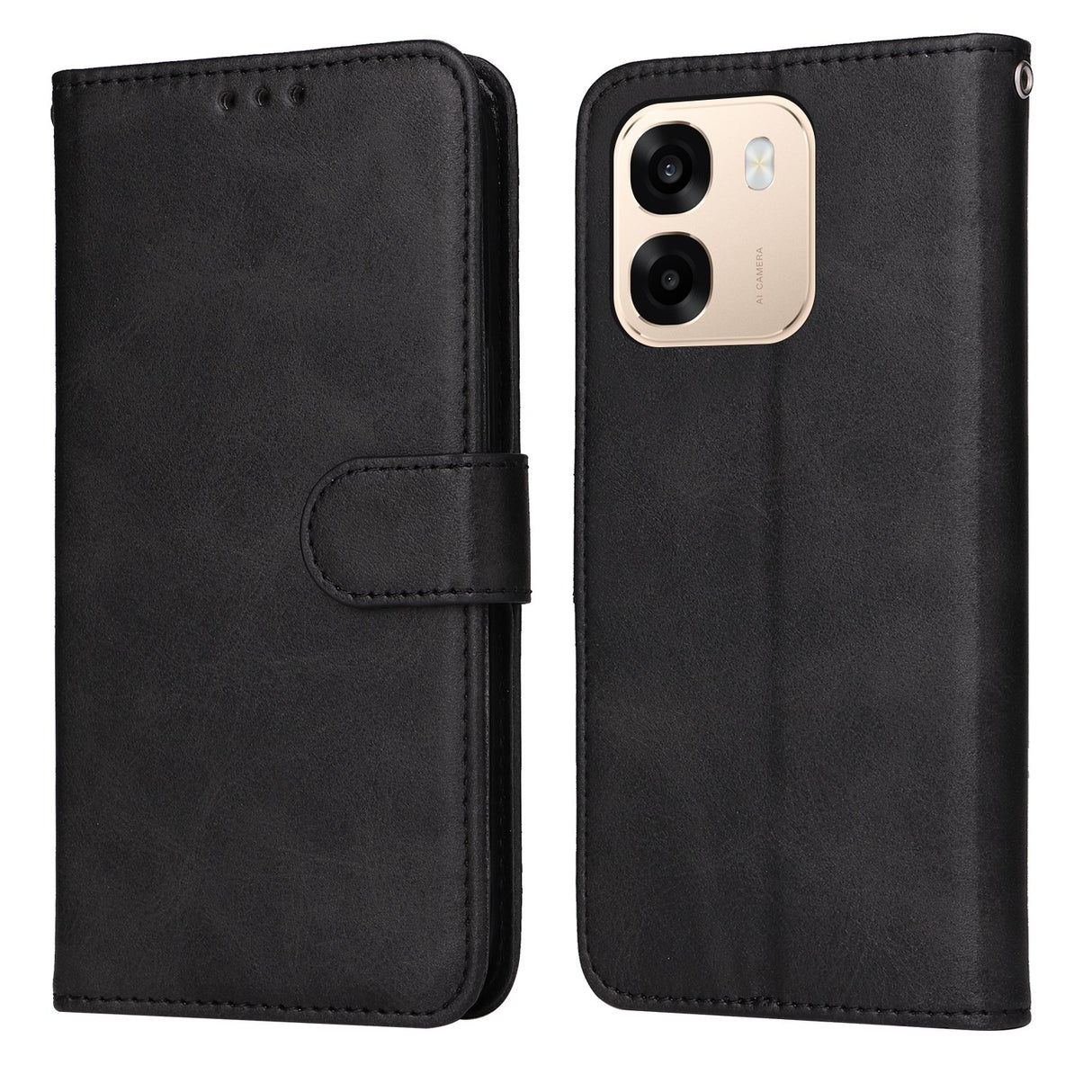 OPPO A6x EIDERWOOD Konstläder Fodral med Kortfack & Stativfunktion - Svart