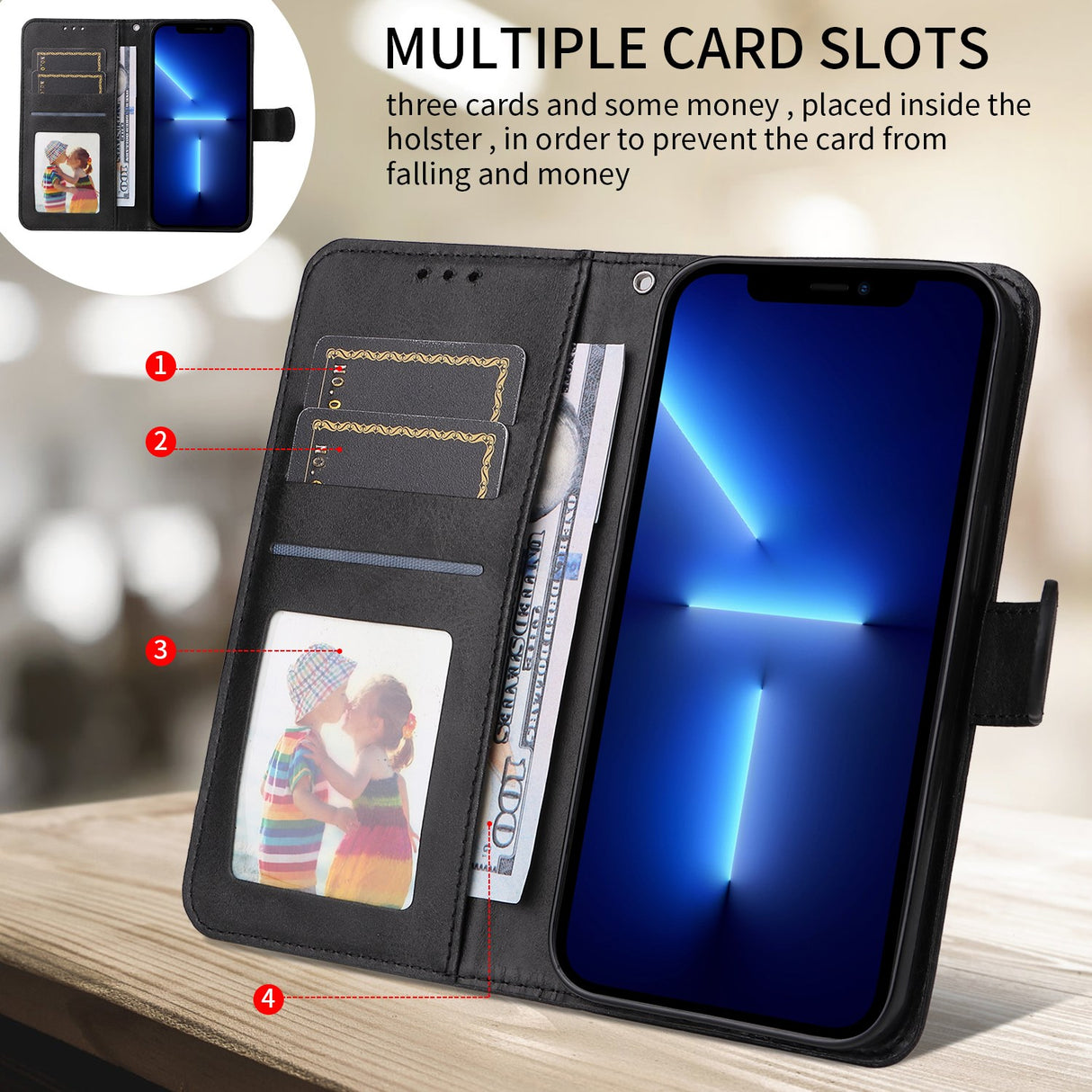 OPPO A6x EIDERWOOD Konstläder Fodral med Kortfack & Stativfunktion - Svart