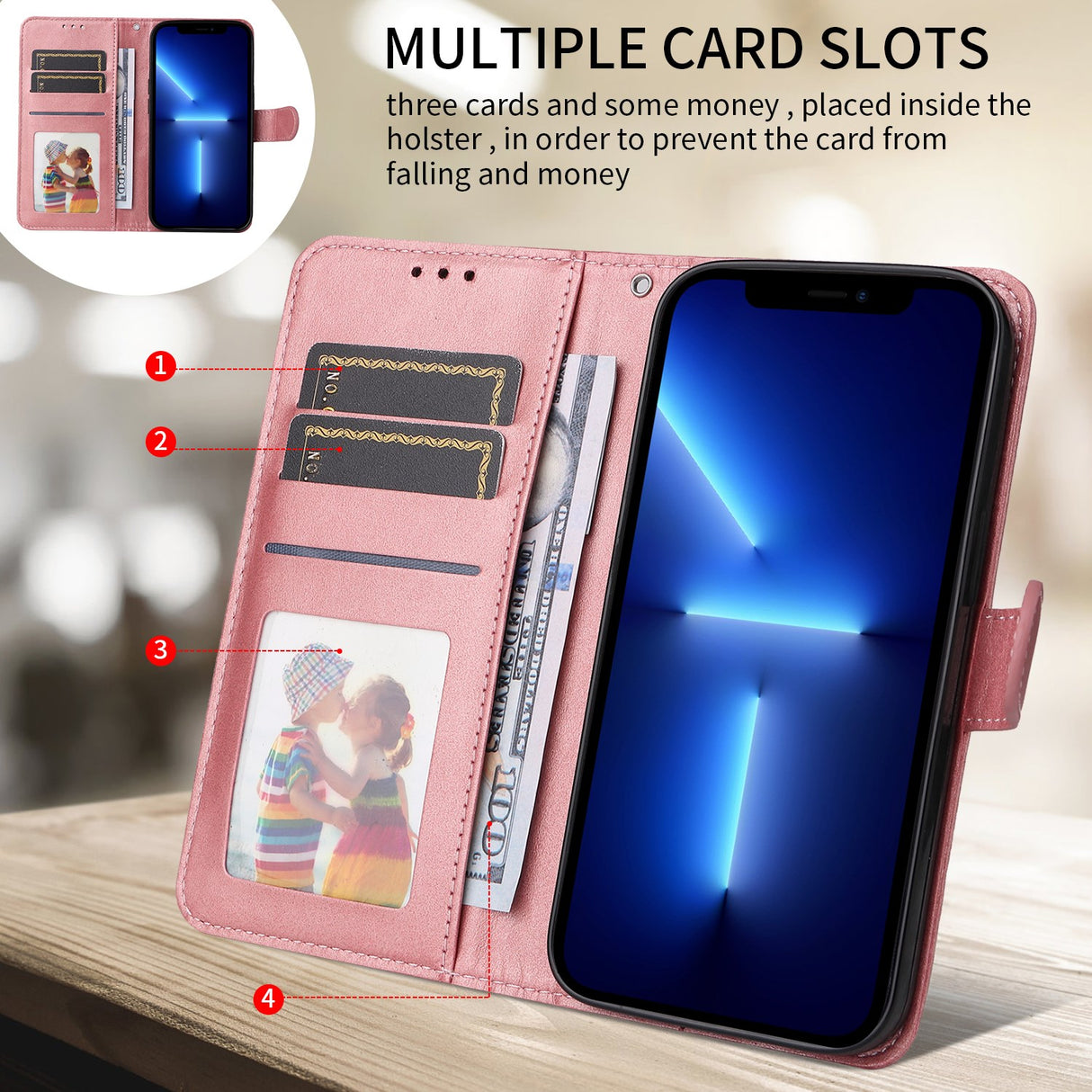 OPPO A6x EIDERWOOD Konstläder Fodral med Kortfack & Stativfunktion - Rosa
