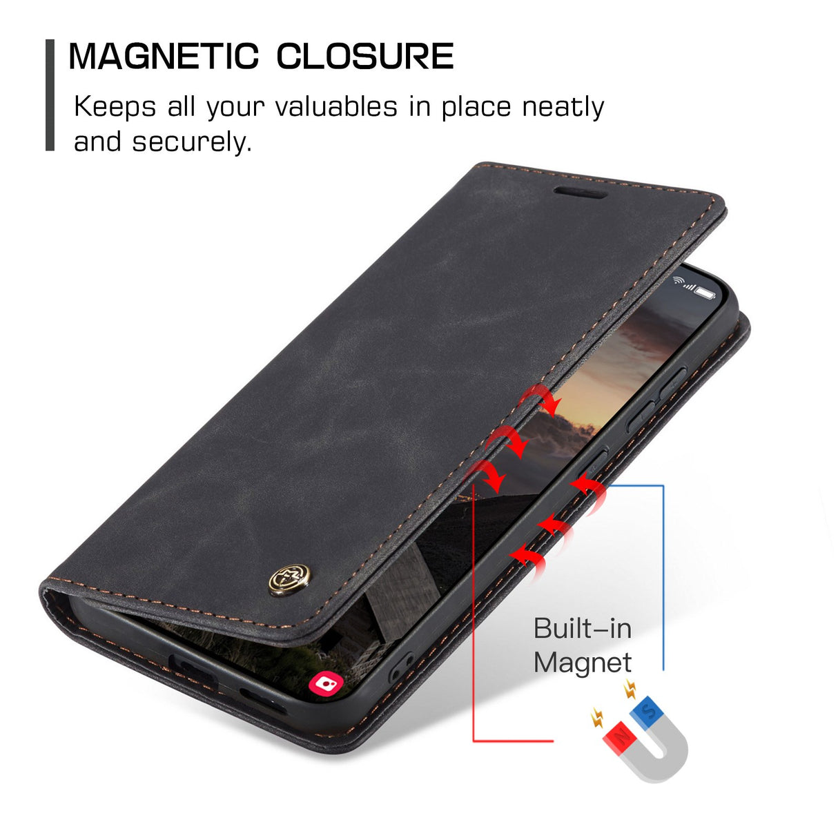 Samsung Galaxy S26 CASEME Konstläder Fodral m. Stativfunktion & Korthållare - Svart