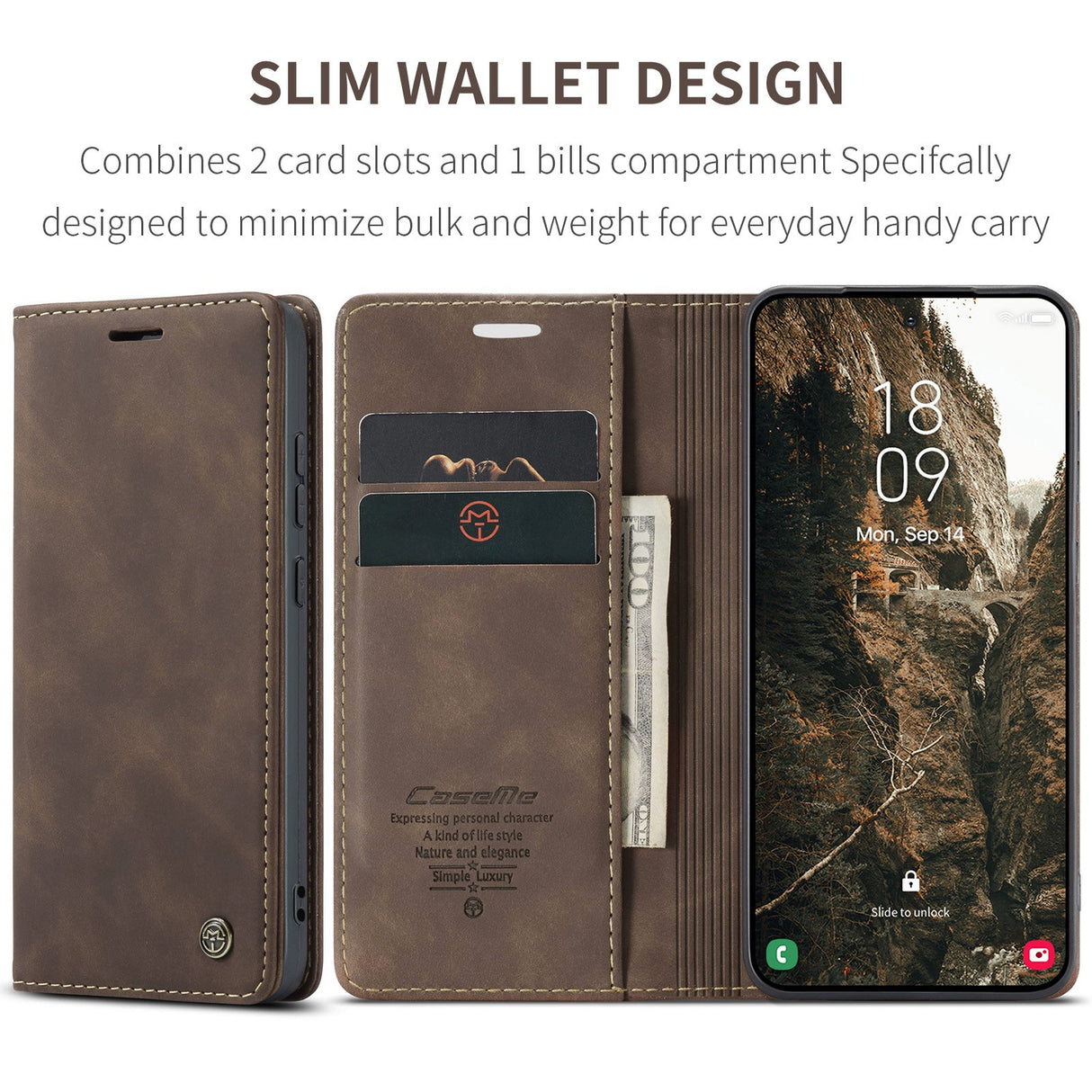 Samsung Galaxy S26 CASEME Konstläder Fodral m. Stativfunktion & Korthållare - Brun