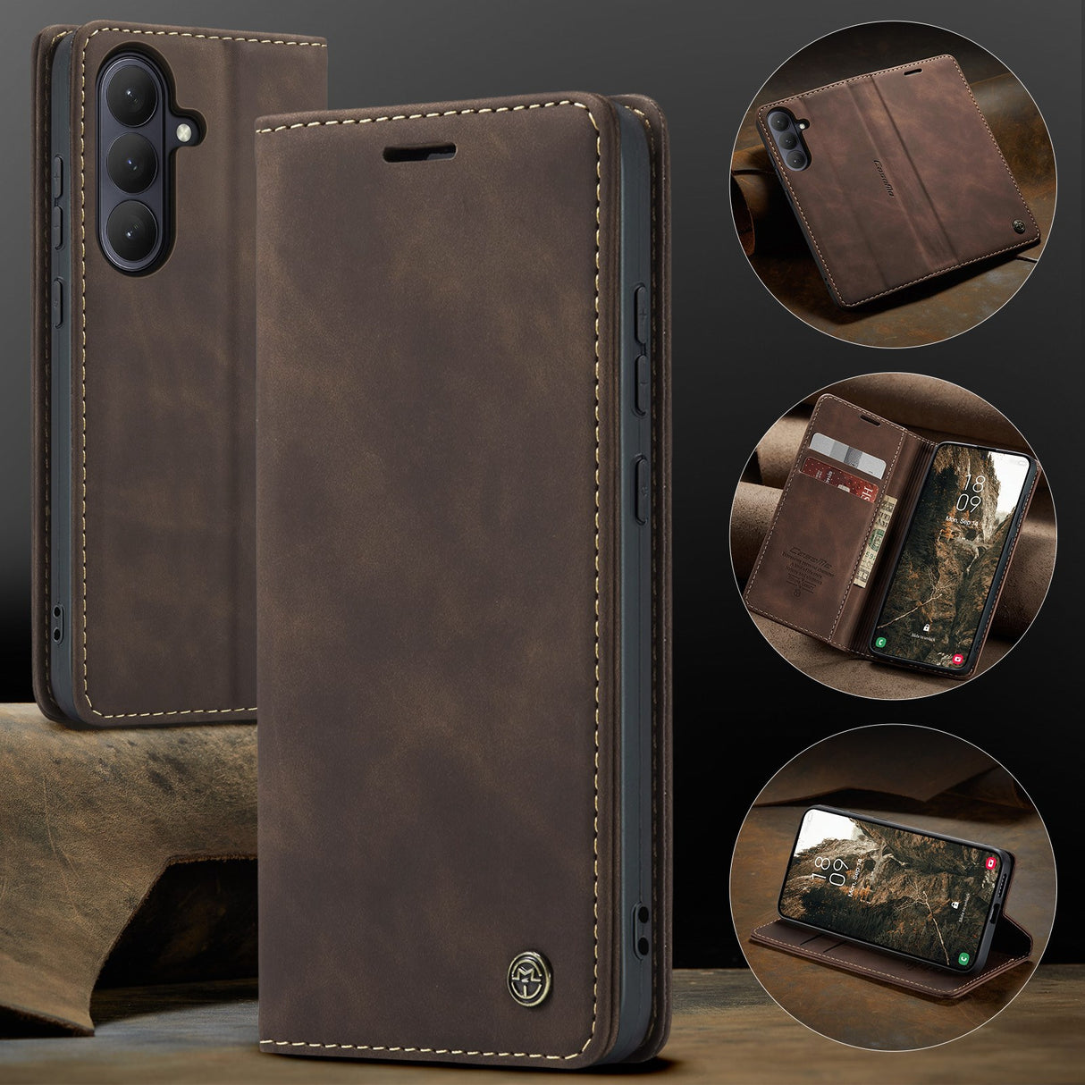 Samsung Galaxy S26 CASEME Konstläder Fodral m. Stativfunktion & Korthållare - Brun