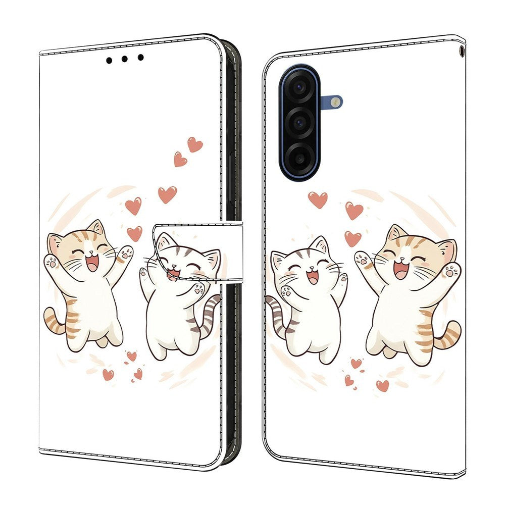 Samsung Galaxy A37 EIDERWOOD Konstläder Fodral med Inbyggd Korthållare & Stativfunktion - Katter & Hjärtan