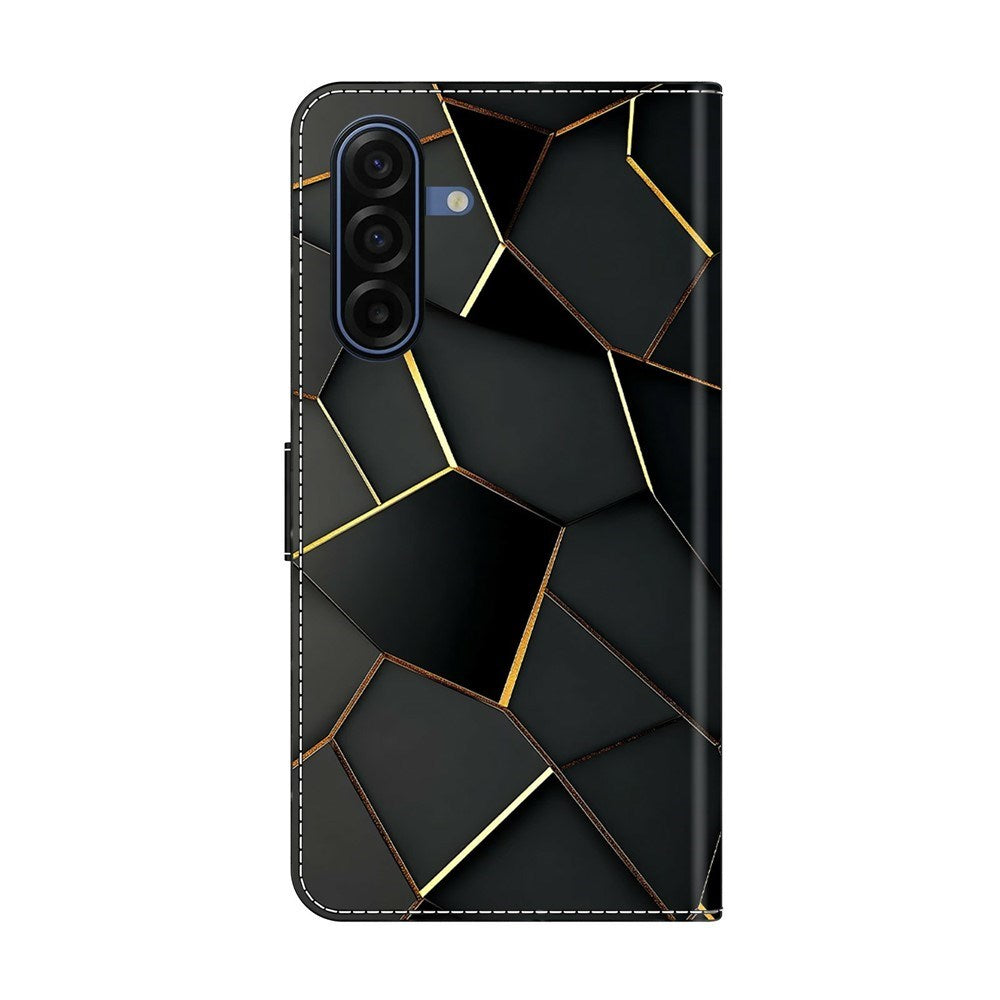 Samsung Galaxy A37 EIDERWOOD Konstläder Fodral med Inbyggd Korthållare & Stativfunktion - Svart / Guld