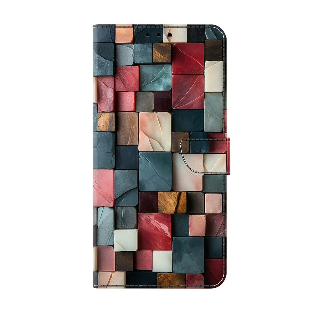 Samsung Galaxy A57 EIDERWOOD Konstläder Fodral med Inbyggd Korthållare & Stativfunktion - Färgglada Rutor