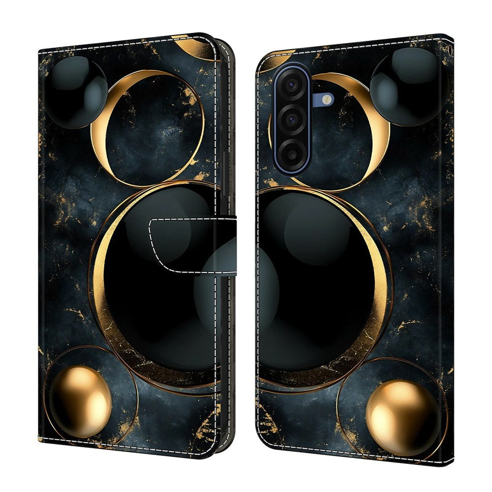 Samsung Galaxy A57 EIDERWOOD Konstläder Fodral med Inbyggd Korthållare & Stativfunktion - Guldringar