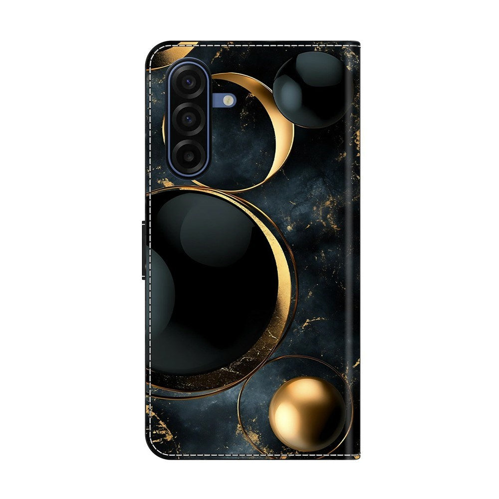 Samsung Galaxy A57 EIDERWOOD Konstläder Fodral med Inbyggd Korthållare & Stativfunktion - Guldringar