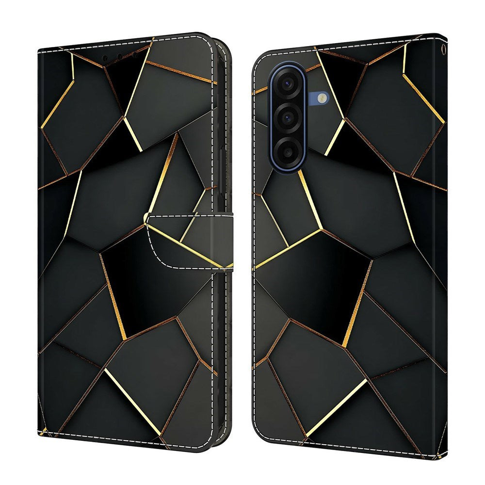 Samsung Galaxy A57 EIDERWOOD Konstläder Fodral med Inbyggd Korthållare & Stativfunktion - Svart / Guld