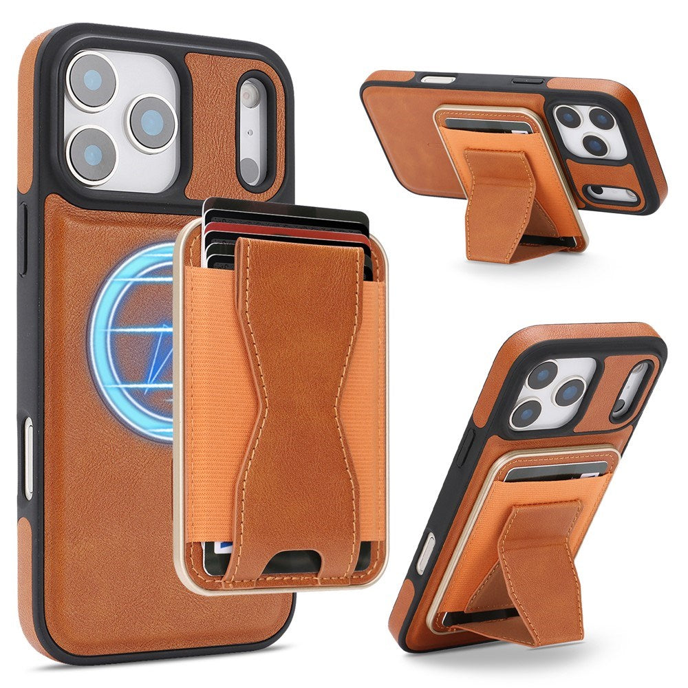 iPhone 17 Pro EIDERWOOD Konstläder Bakside Skal m. Korthållare & Stativfunktion - MagSafe Kompatibel - Brun